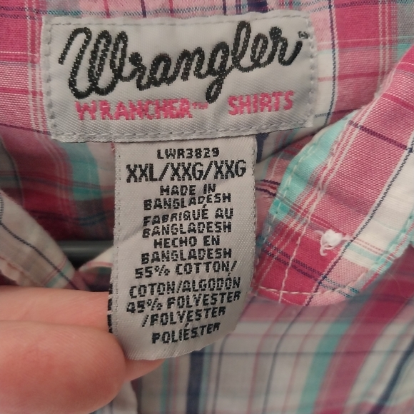 Vintage Wrangler Shirt XXL Lightweight Pearl Snap Long sleeve Pink Plaid shirt - Picture 11 of 13
